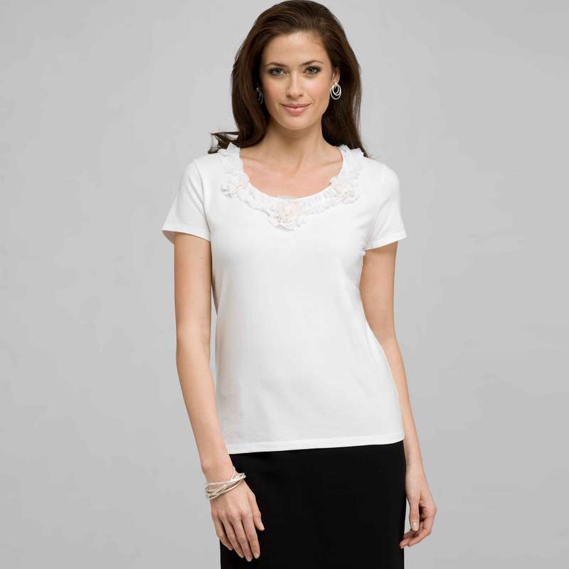 Flower Embellishment Tee, White, large image number 0